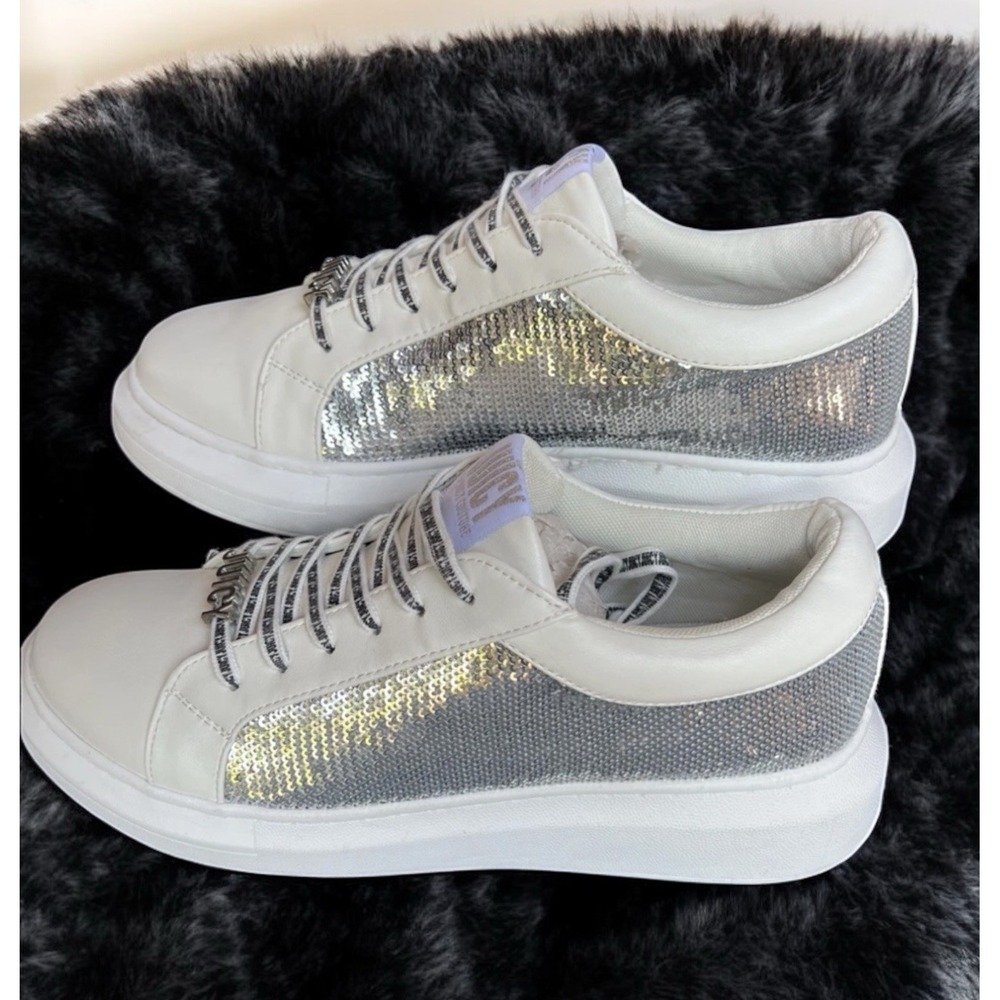 Juicy Couture Della Designer Womens Size 11 Athletic Silver Sequins Shoes White